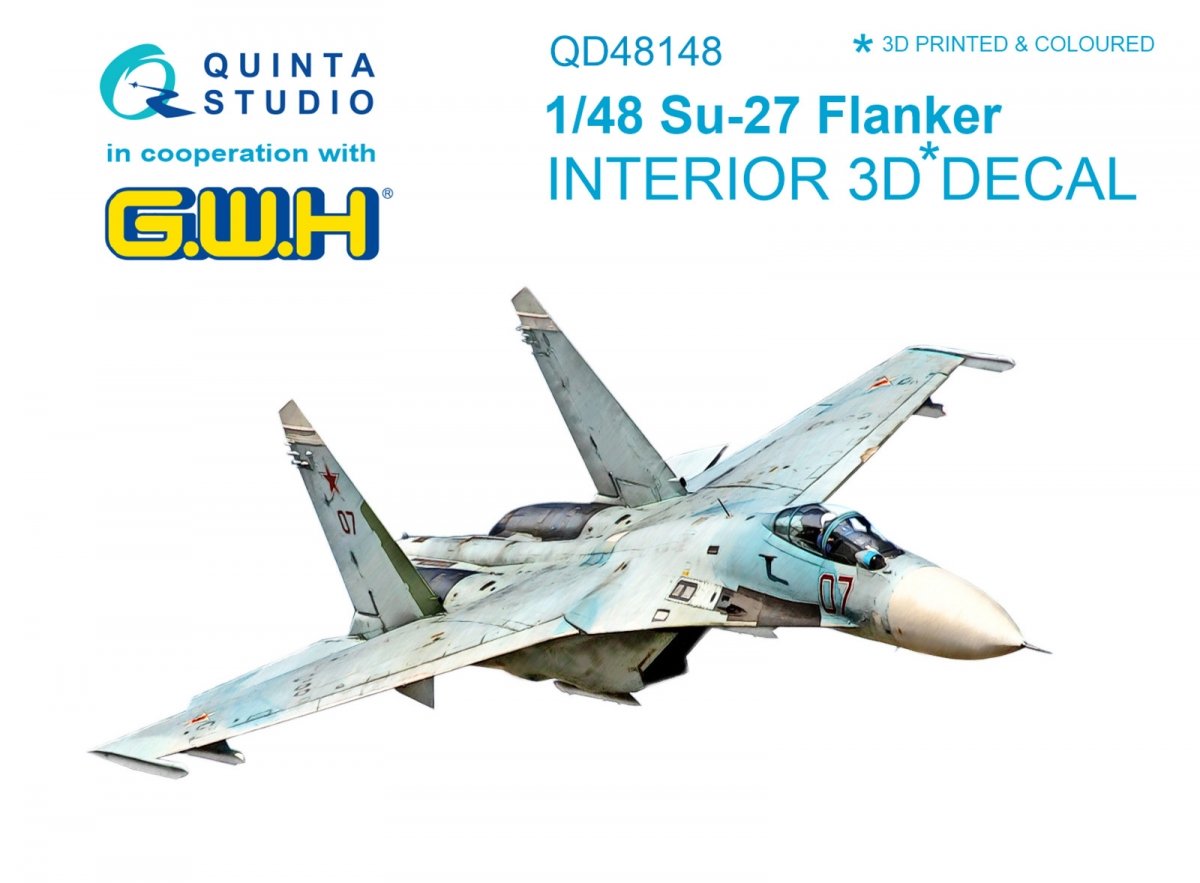 Quinta Studio QD48148 Su-27 3D-Printed &amp; colored Interior on decal paper (for GWH kit) 1/48
