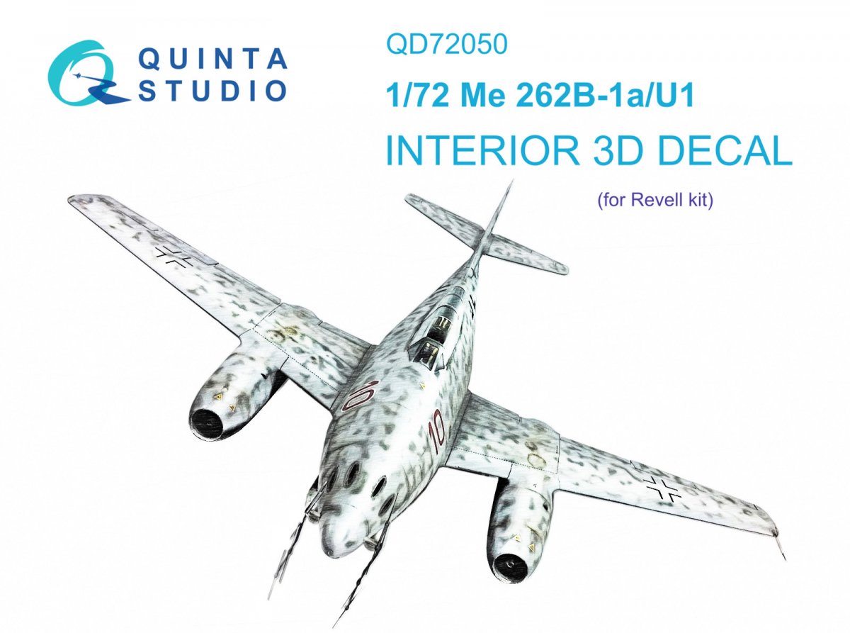 Quinta Studio QD72050 Me-262B-1a/U1 3D-Printed &amp;amp; colored Interior on decal paper (Revell) 1/72