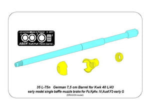 Aber 35L-075N 75mm KwK40L/43 barrel with muzzle brake for German Panzer IV Ausf. F2 tanks - early G 1/35 – Bild 2
