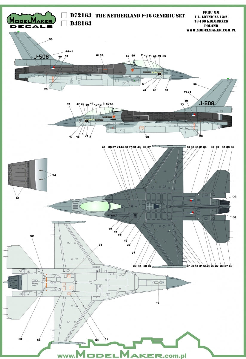 ModelMaker Decals D48163 Netherlands F-16 Insignia&amp;#39;s &amp;amp; stencils Generic set 1/48 – Bild 2