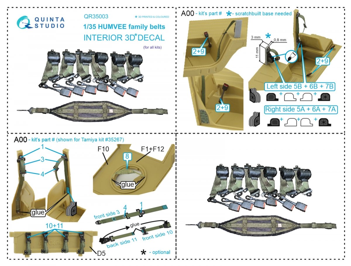 Quinta Studio QR35003 HUMVEE family belts, 3D-Printed &amp;amp; colored on decal paper (all kits) 1/35 – immagine 8
