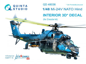 Quinta Studio QD48036 Mi-24V NATO (black panels) 3D-Printed &amp;amp; colored Interior on decal paper (for Zvezda kit) 1/48