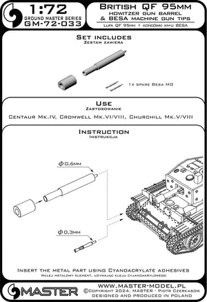 Maquette Master GM-72-033 Obusier britannique QF 95 mm + affûts de mitrailleuse Besa - Centaur Mk.IV, Cromwell Mk.VI/VIII, Churchill Mk.V/VIII et autres 1/72 – image 8