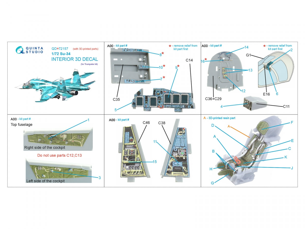 Quinta Studio QD+72157 Su-34 3D-Printed colored Interior on decal paper (Trumpeter) (with 3D-printed resin part) 1/72 – image 2