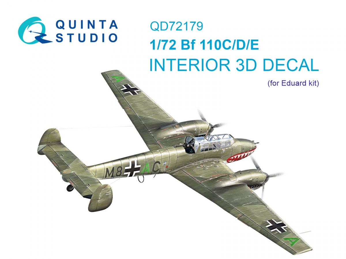 Quinta Studio QD72179 Bf 110C/D/E 3D-Printed &amp;amp; colored Interior on decal paper (Eduard) 1/72