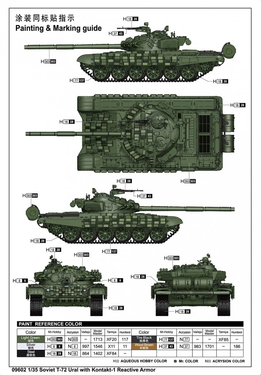 Trumpeter 09602 Soviet T-72 Ural with Kontakt-1 Reactive Armor 1/35 – Bild 4