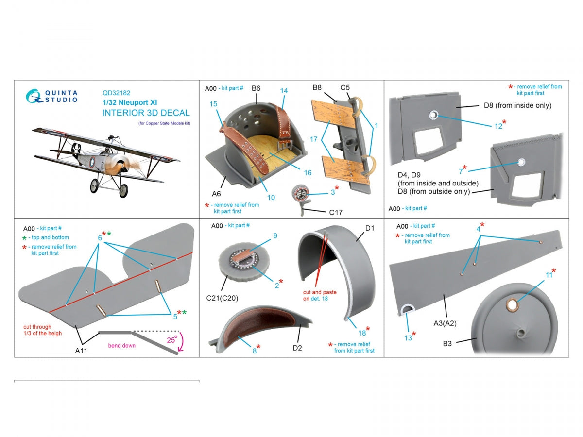 Quinta Studio QD32182 Nieuport XI 3D-Printed &amp;amp; colored Interior on decal paper (CSM) 1/32 – image 10