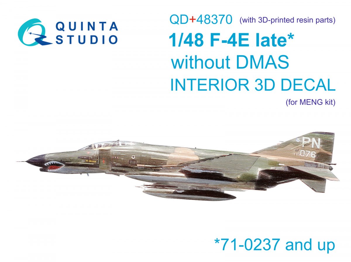 Quinta Studio QD+48370 F-4E late without DMAS 3D-Printed &amp;amp; colored Interior on decal paper (Meng) (with 3D-printed resin parts) 1/48