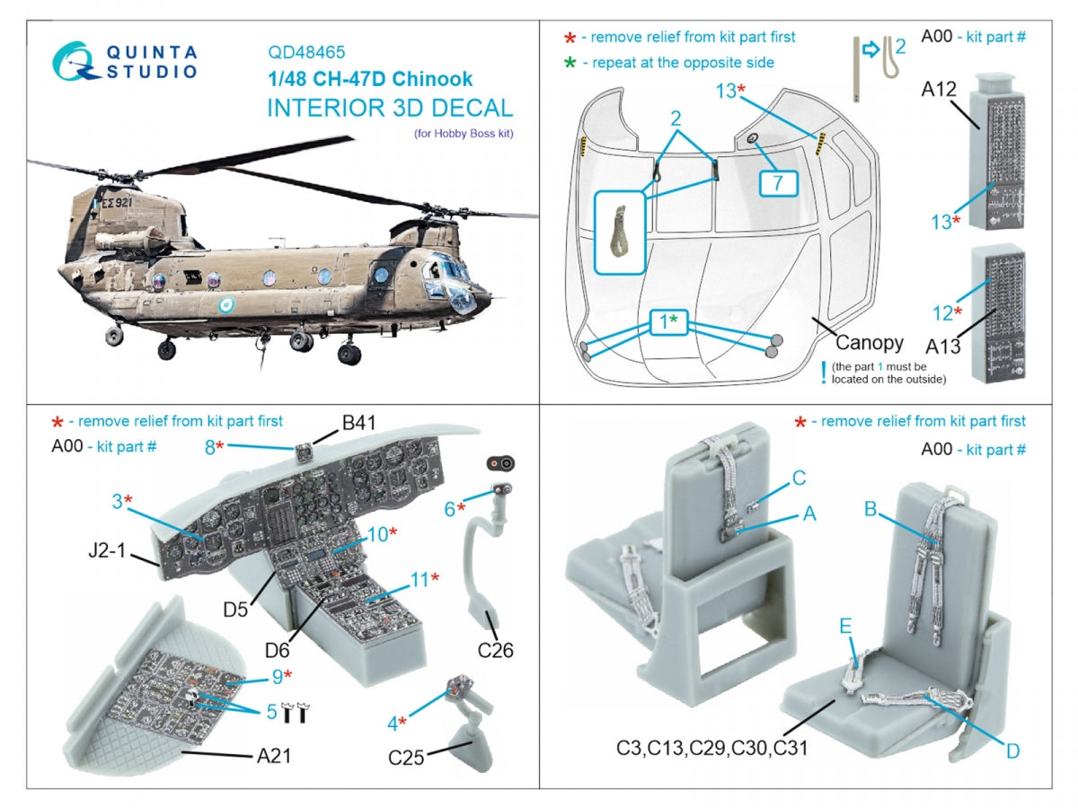 Quinta Studio QD48465 CH-47D 3D-Printed colored Interior on decal paper (HobbyBoss) 1/48 – image 7