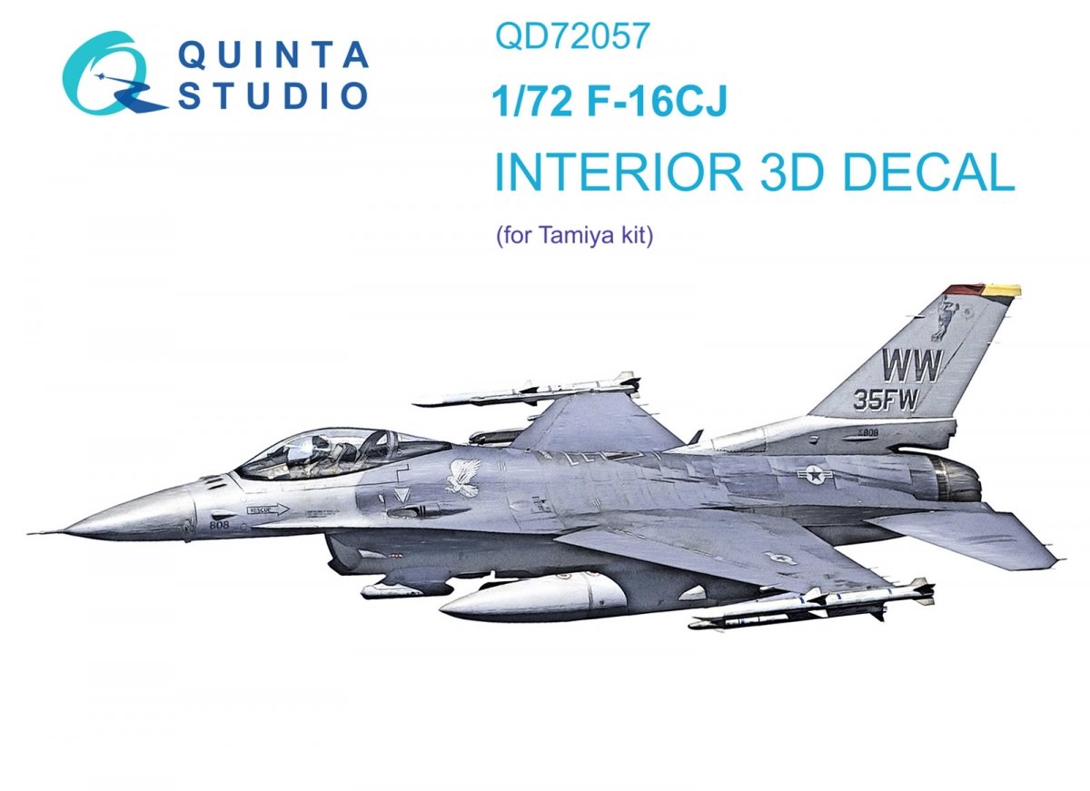Quinta Studio QD72057 F-16CJ 3D-Printed &amp; colored Interior on decal paper (Tamiya) 1/72
