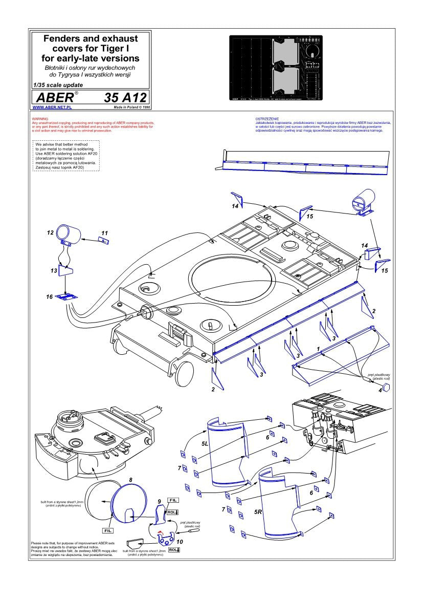 Aber 35A012 Side fenders for Tiger I, E/ H1 (1/35) – image 4