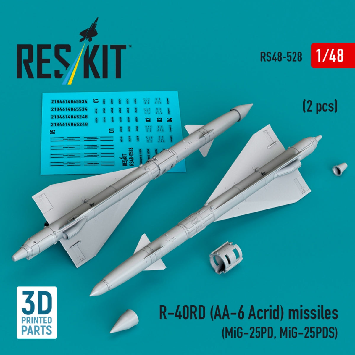 RESKIT RS48-0528 R-40RD (AA-6 &amp;quot;Acrid&amp;quot;) missiles (2 pcs) (3D printed) 1/48