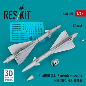 RESKIT RS48-0528 R-40RD (AA-6 &amp;quot;Acrid&amp;quot;) missiles (2 pcs) (3D printed) 1/48