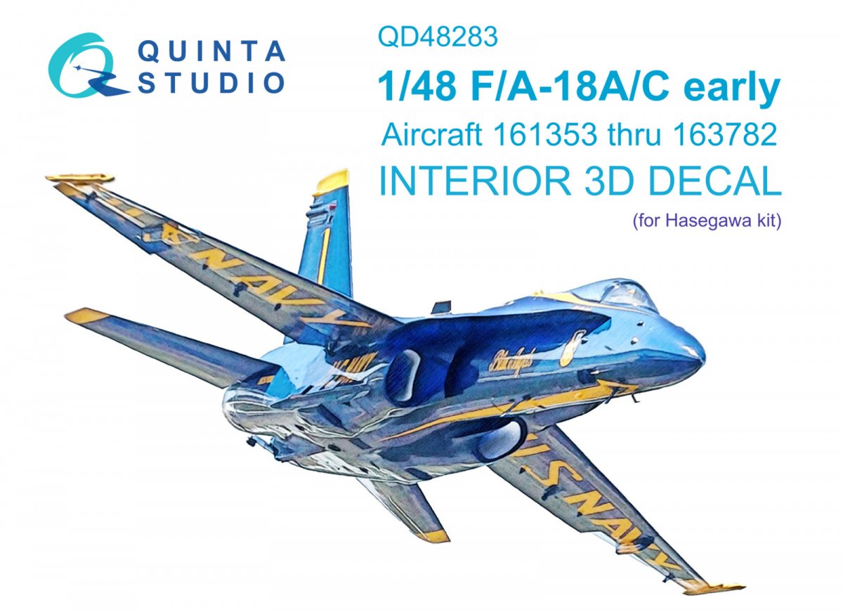 Quinta Studio QD48283 F/A-18A / C early 3D-Printed &amp; colored Interior on decal paper (Hasegawa) 1/48
