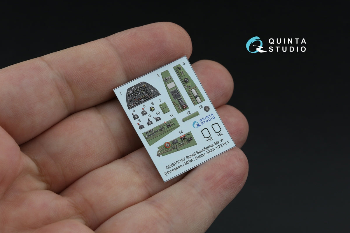 Quinta Studio QD72197 Bristol Beaufighter Mk.VI 3D-Printed &amp;amp; colored Interior on decal paper (Hasegawa/MPM/Hobby2000) 1/72 – image 4