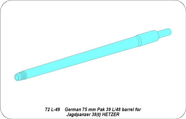 Aber 72L-49 German 75 mm Pak39 L/48 barrel for Hetzer 1/72 – Bild 3