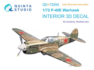 Quinta Studio QD+72054 P-40E Warhawk 3D-Printed &amp;amp; colored Interior on decal paper (Academy/Modelist) (with 3D-printed resin parts) 1/72