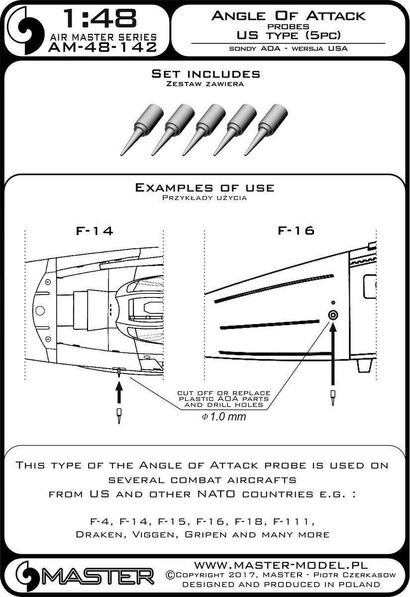 Master AM-48-142 Angle of Attack Probes US Type (5pcs) 1/48 – zdjęcie 3