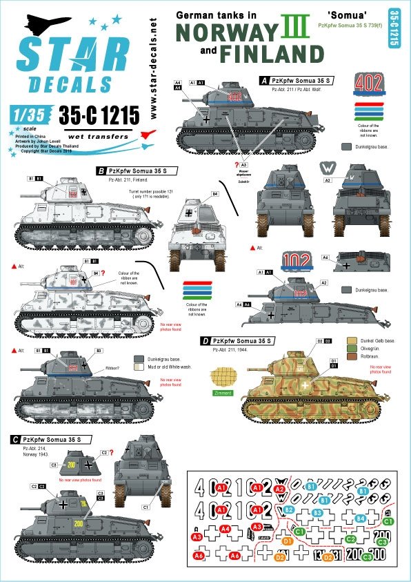 Star Decals 35-C1215 German tanks in Norway &amp; Finland # III 1/35