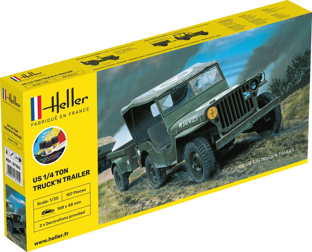 Heller 57105 STARTER KIT US 1/4 TON TRUCK &amp;#39;N TRAILER 1/35 – imagen 2