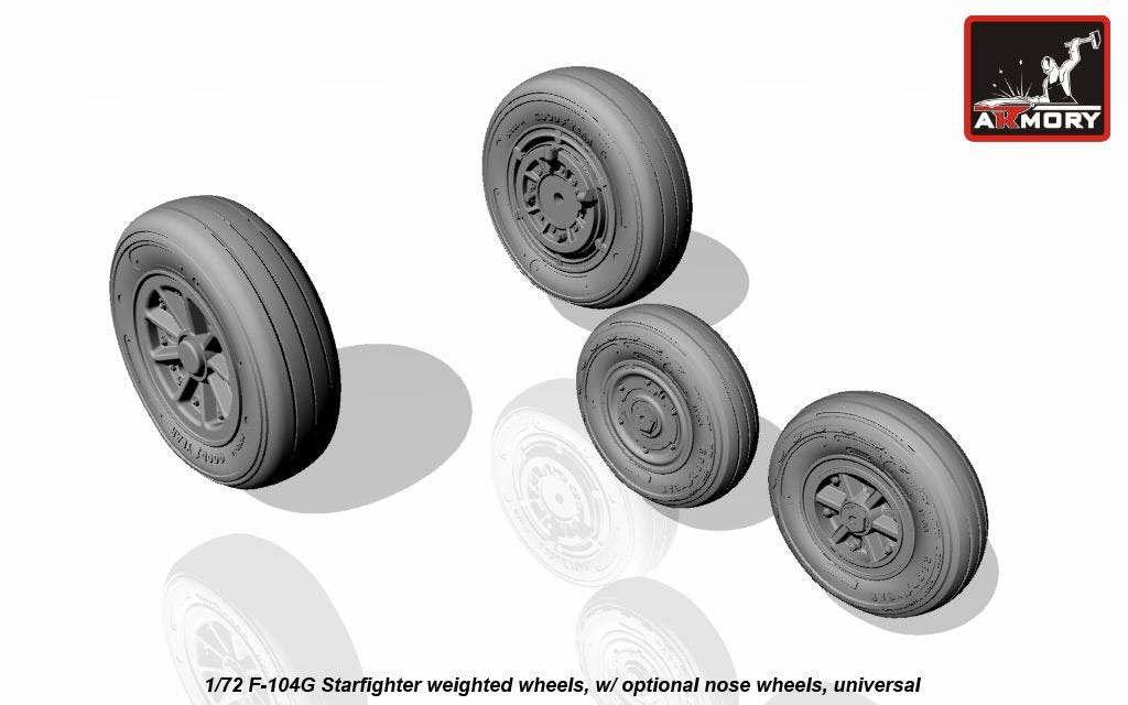Roues du F-104G Starfighter Armory Models AW72312 avec roues avant optionnelles, échelle 1/72