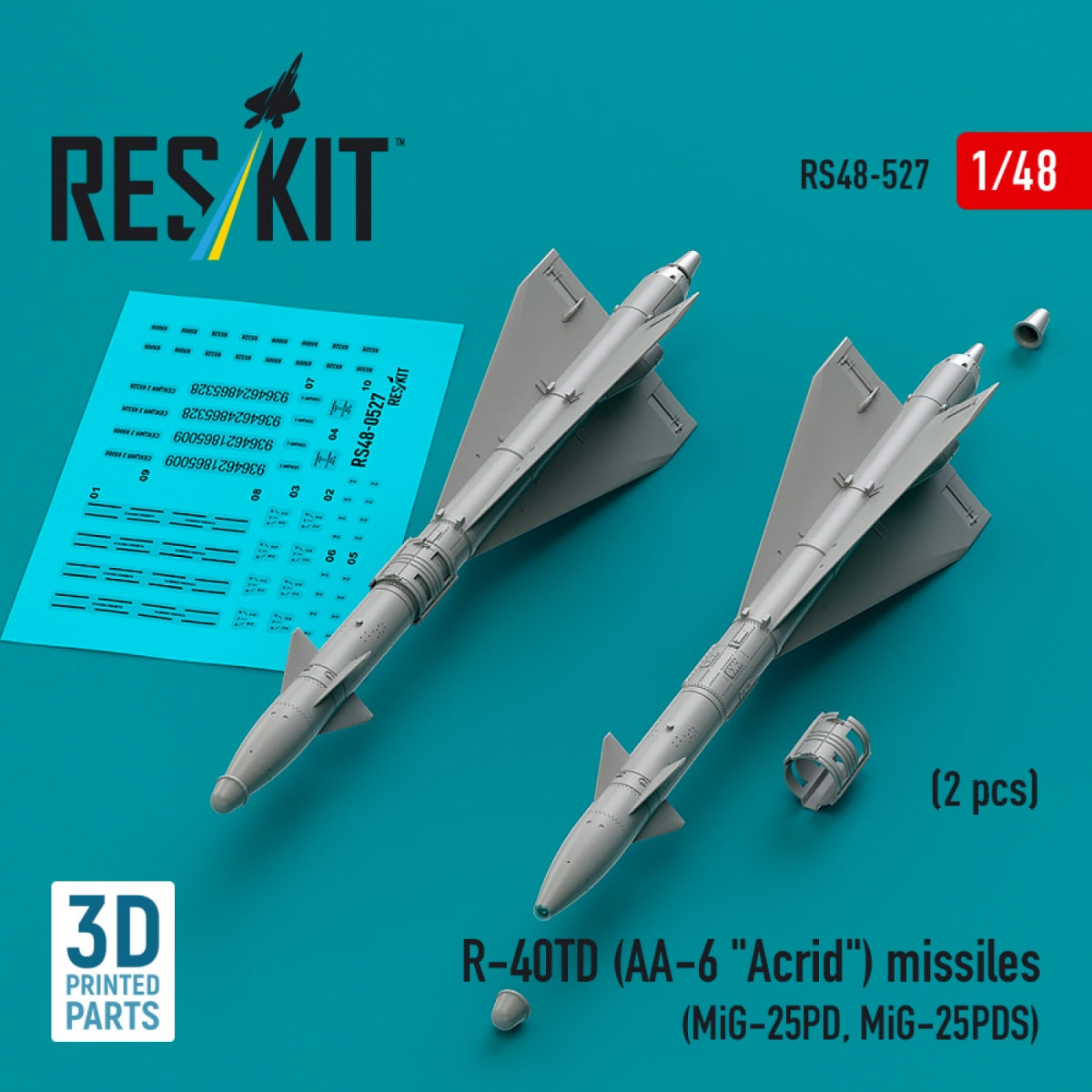 RESKIT RS48-0527 R-40TD (AA-6 &amp;quot;Acrid&amp;quot;) missiles (2 pcs) (3D printed) 1/48