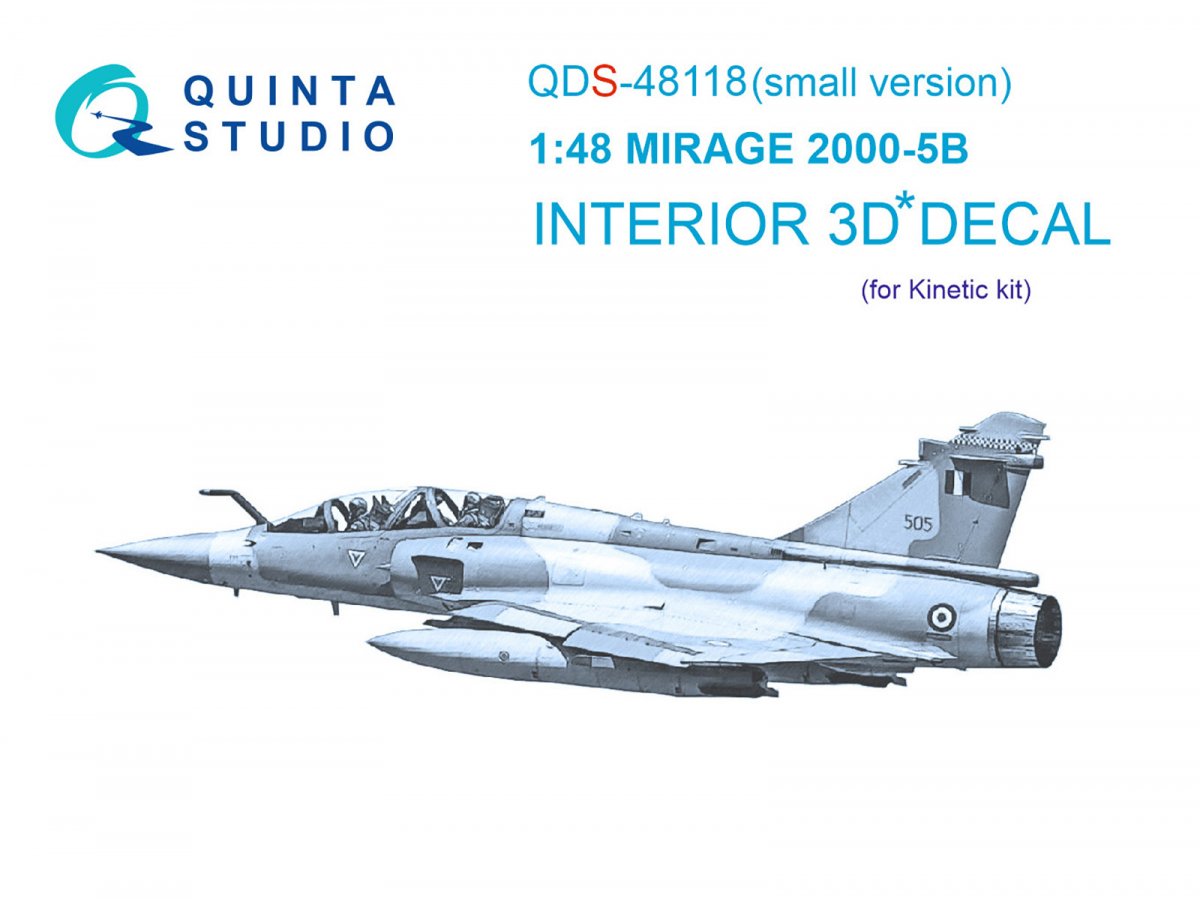 Quinta Studio QDS-48118 Mirage 2000-5B 3D-Printed &amp; colored Interior on decal paper (Kinetic) (Small version) 1/48