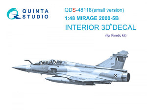 Quinta Studio QDS-48118 Mirage 2000-5B 3D-Printed &amp;amp; colored Interior on decal paper (Kinetic) (Small version) 1/48