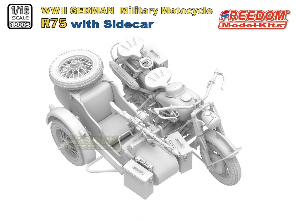 Freedom 16005 R75 with Sidecar WWII German Motorcycle 1/16 – Bild 4