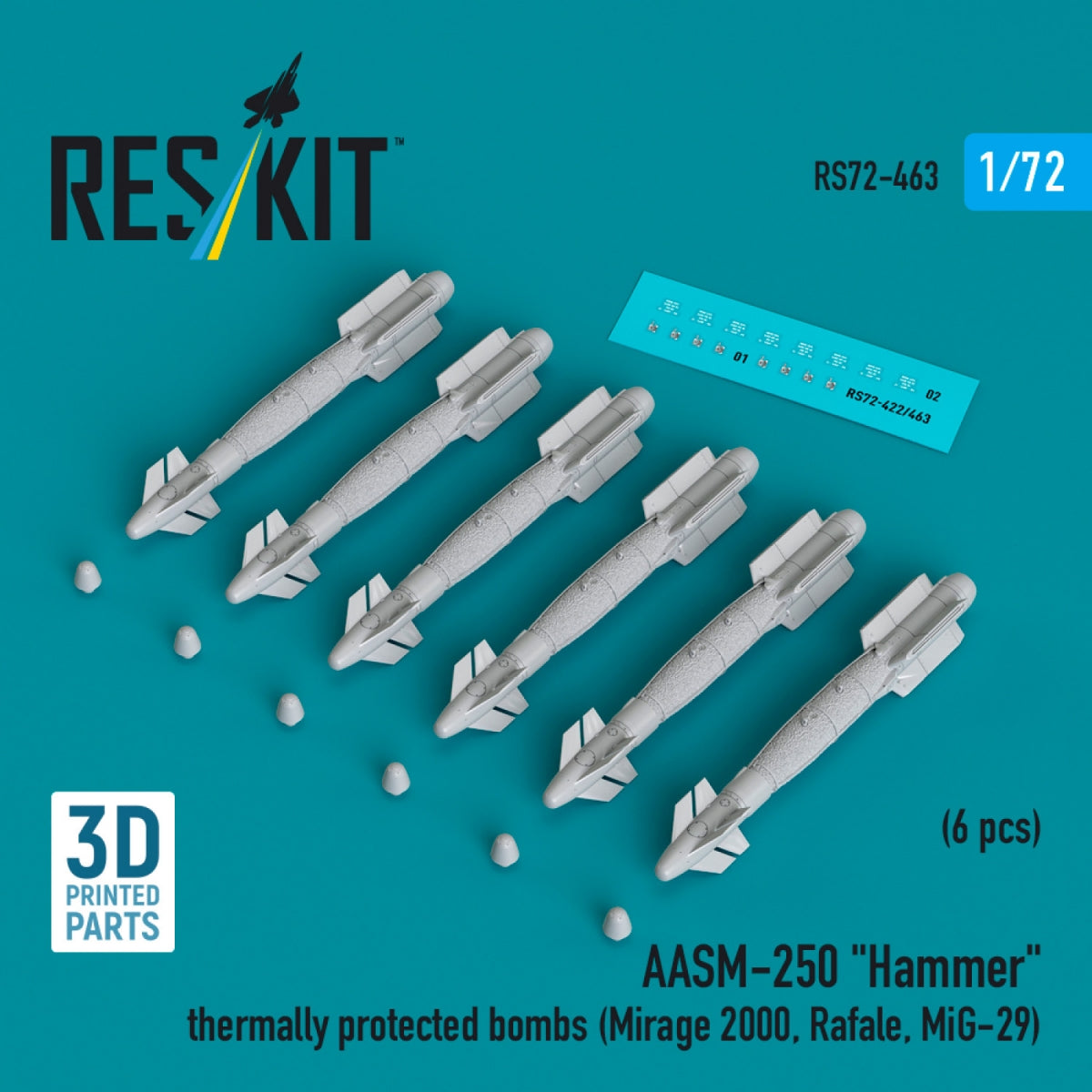 RESKIT RS72-0463 AASM-250 &amp;quot;Hammer&amp;quot; thermally protected bombs (6 pcs) (3D Printed) 1/72