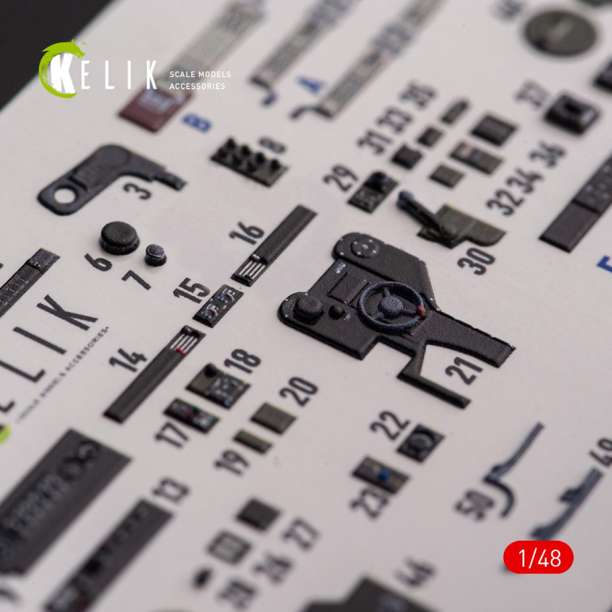 KELIK K48108 P-38F &amp;quot;Lightning&amp;quot; - interior 3D decals for Academy kit 1/48 – obrázek 4