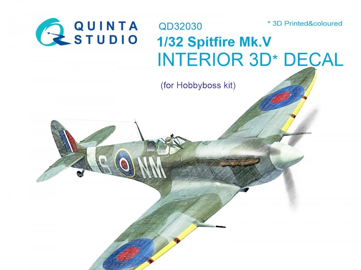Quinta Studio QD32030 Spitfire Mk.V 3D-Printed &amp;amp; colored Interior on decal paper (for Hobbyboss kit) 1/32