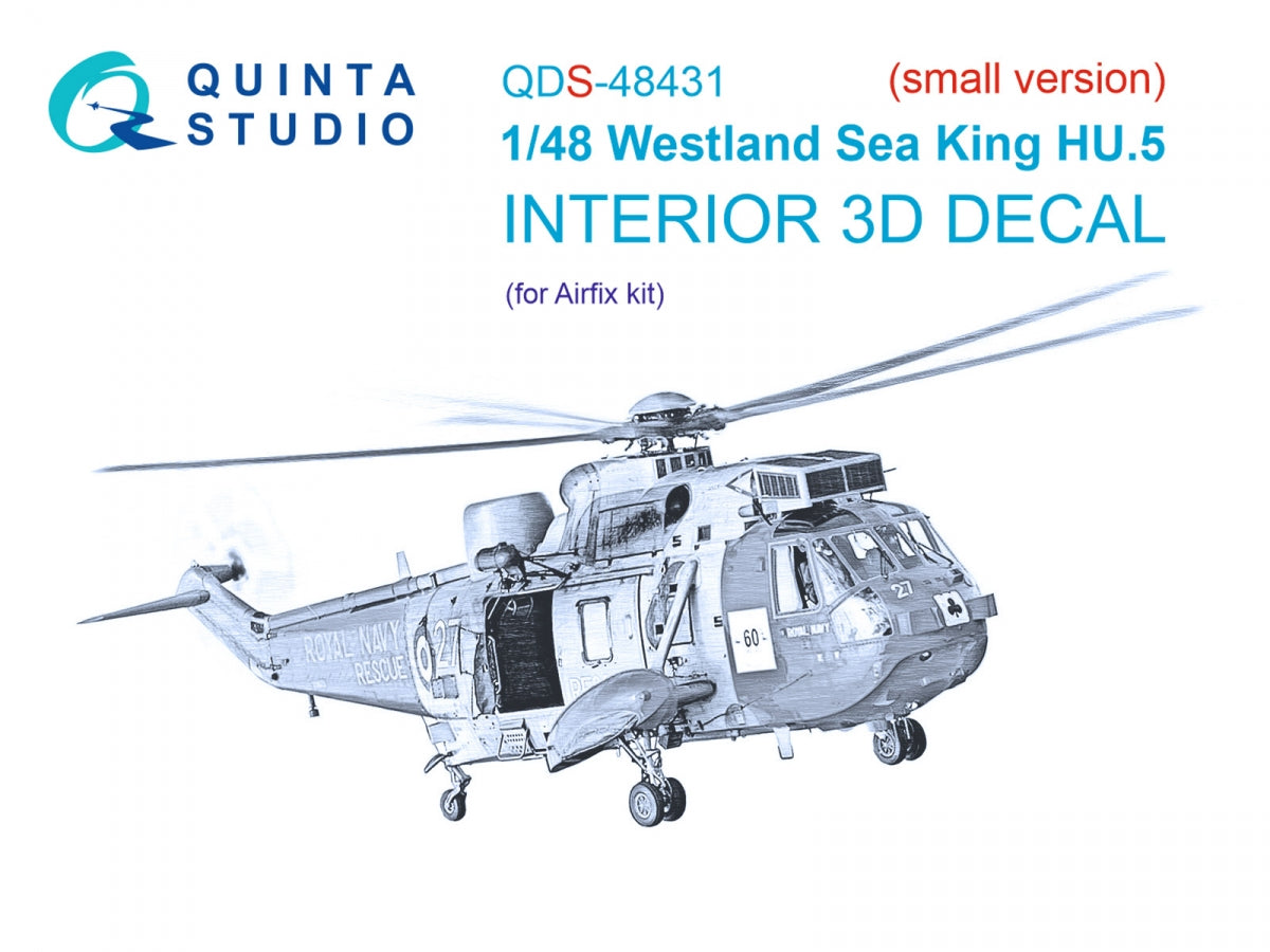 Quinta Studio QDS-48431 Westland Sea King HU.5 3D-Printed &amp;amp; colored Interior on decal paper (Airfix) (Small version) 1/48
