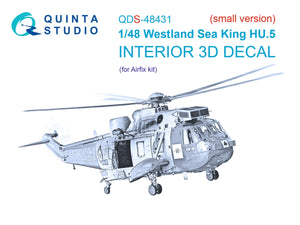 Quinta Studio QDS-48431 Westland Sea King HU.5 3D-Printed &amp;amp; colored Interior on decal paper (Airfix) (Small version) 1/48