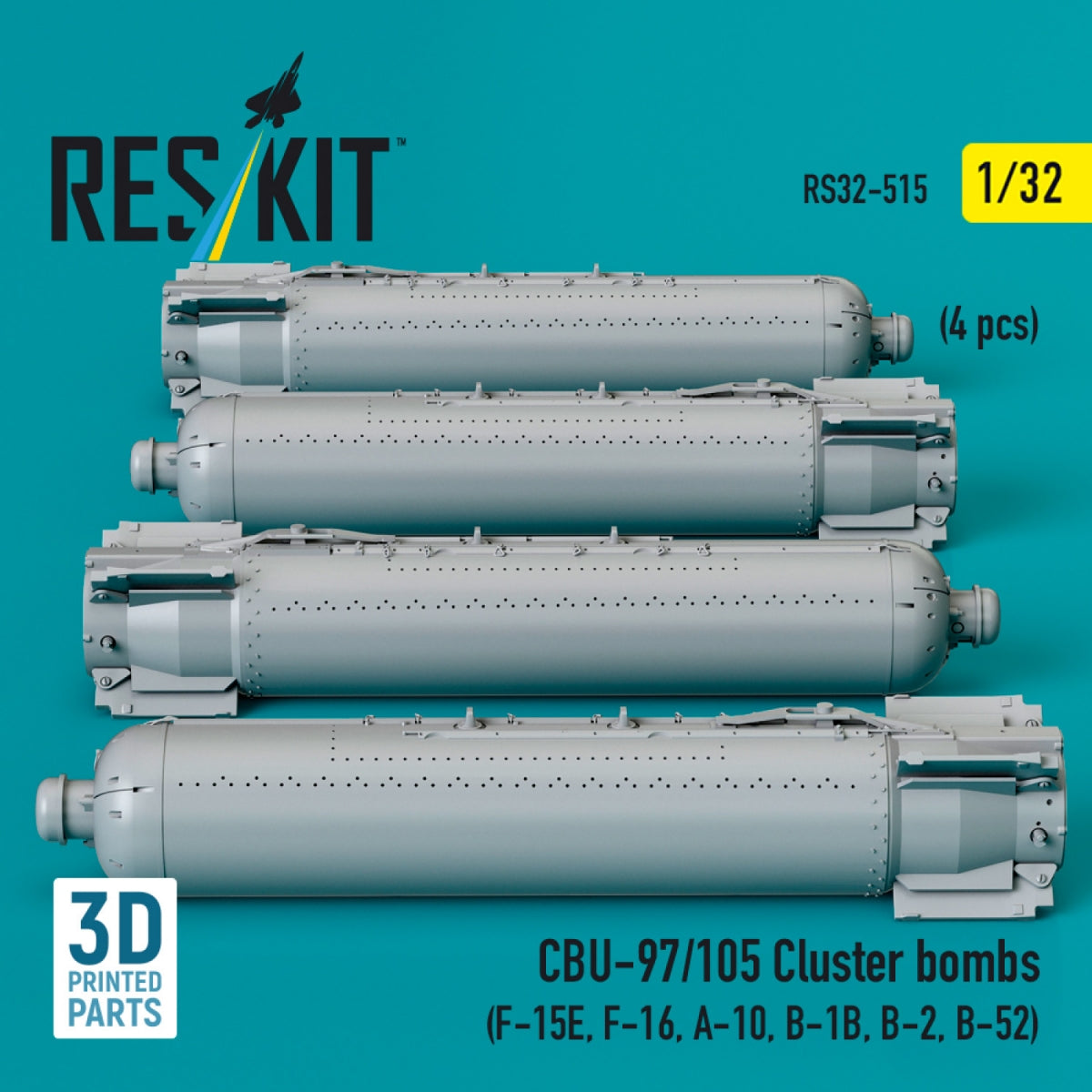 RESKIT RS32-0515 CBU-97/105 cluster bombs (4 pcs) (3D Printed) 1/32 – immagine 2
