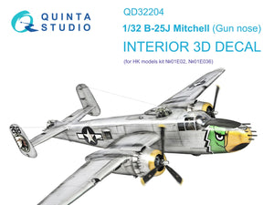 Quinta Studio QD32204 B-25J Mitchell Gun nose 3D-Printed &amp;amp; colored Interior on decal paper (HK models) 1/32
