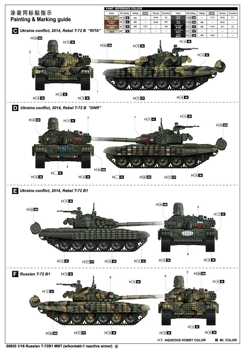 Trumpeter 00925 Russian T-72B1 MBT w/kontakt-1 reactive armor 1/16 – image 2