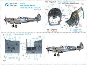Quinta Studio QD48120 Spitfire Mk.VIII 3D-Printed &amp;amp; colored Interior on decal paper (Eduard) 1/48 – immagine 12