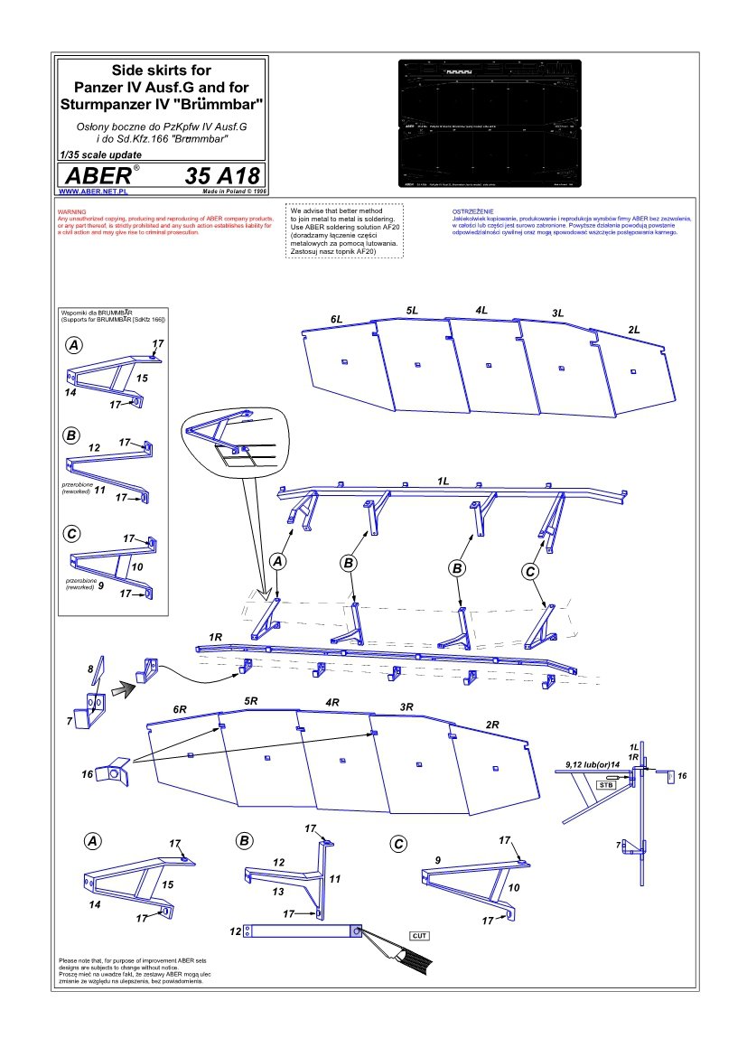 Aber 35A018 Side skirts for PzKpfw IV(G), Brumbar (early) (1/35) – obrázek 4