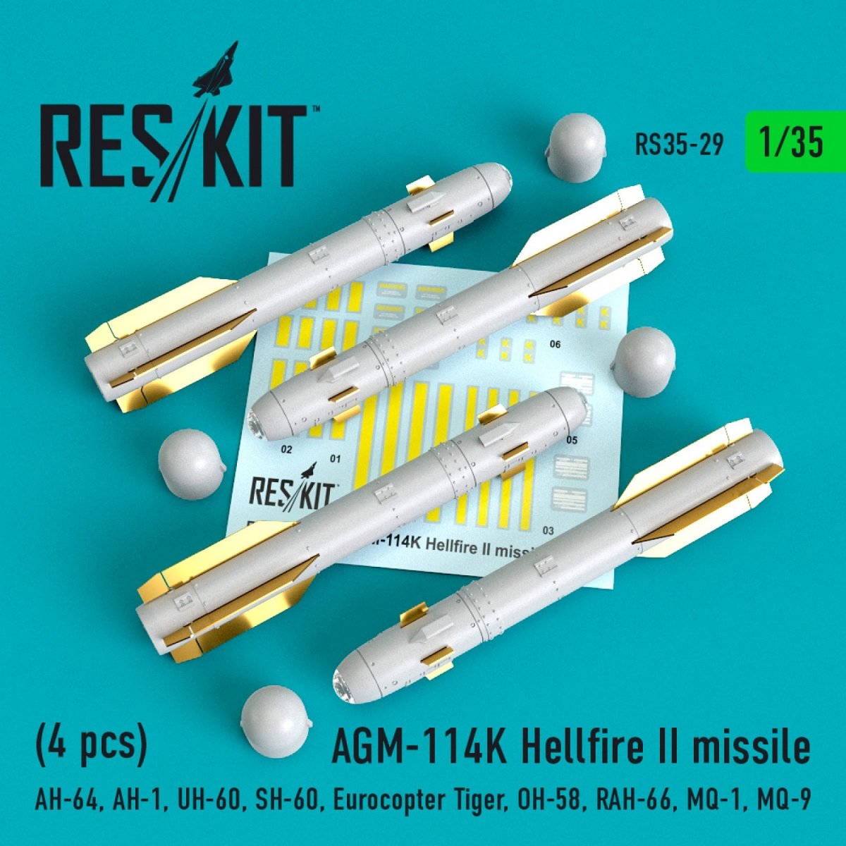RESKIT RS35-0029 AGM-114K HELLFIRE II MISSILES (4PCS) 1/35