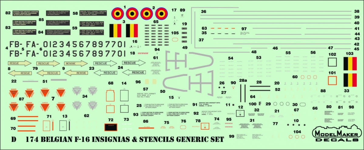 ModelMaker Decals D48174 Belgian f-16 insignias &amp;amp; stencils-generic set 1/48 – image 3