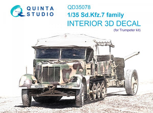 Quinta Studio QD35078 Sd.Kfz.7 family 3D-Printed &amp;amp; colored Interior on decal paper (Trumpeter) 1/35