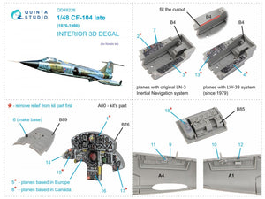Quinta Studio QD48226 CF-104 Late 3D-Printed &amp;amp; coloured Interior on decal paper ( Kinetic ) 1/48 – zdjęcie 2