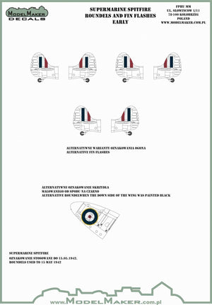 ModelMaker Decals IM48701 Supermarine Spitfire roundels and fin flashes - EARLY 1/48 – obrázek 2
