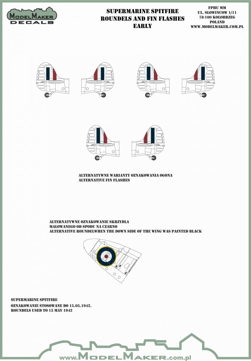 ModelMaker Decals IM48701 Supermarine Spitfire roundels and fin flashes - EARLY 1/48 – obrázek 2