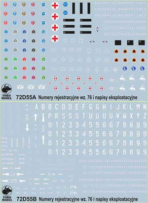ToRo Model 72D55 Emblems, license plates wz76 and operational inscriptions of vehicles 1/72
