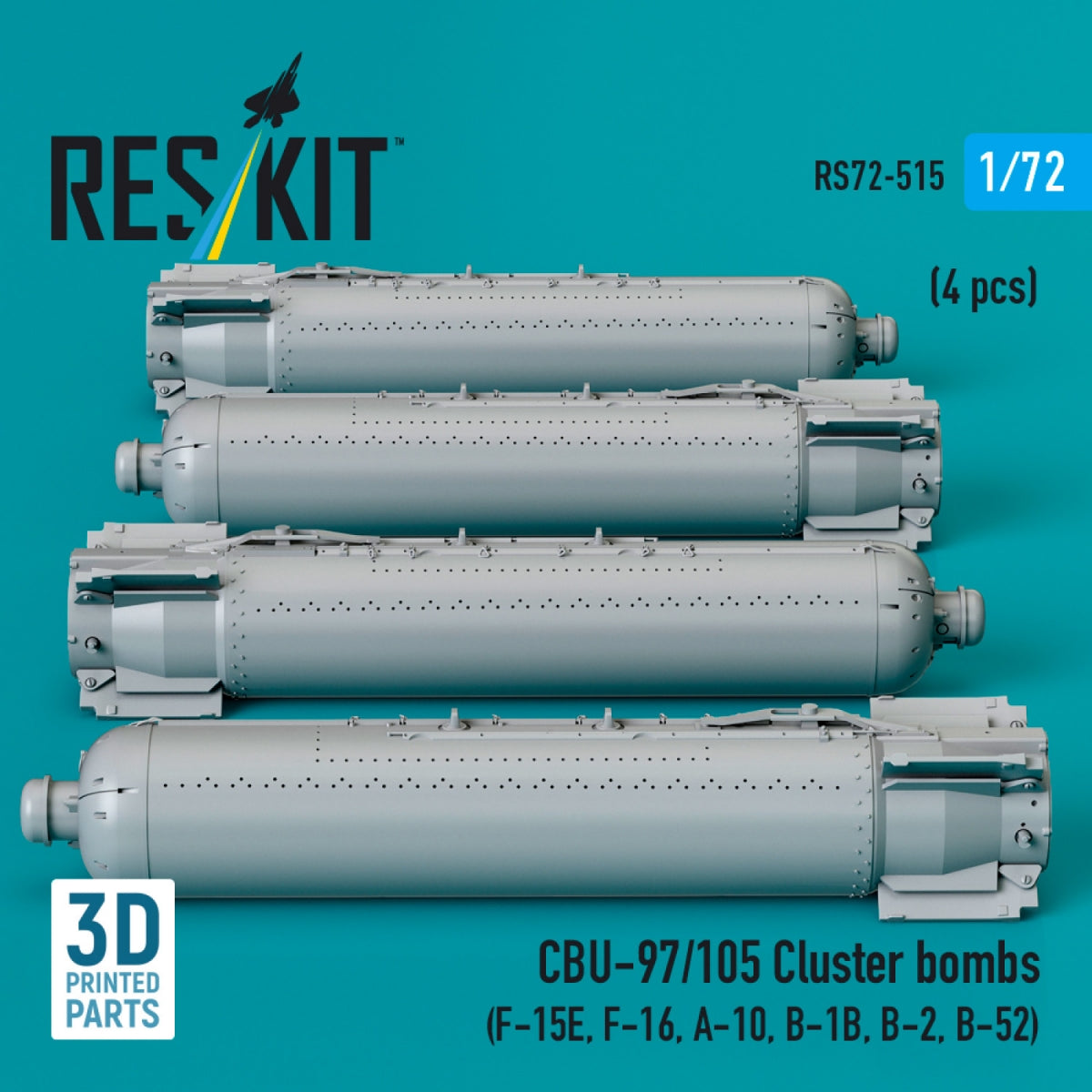 RESKIT RS72-0515 CBU-89A cluster bombs GATOR (4 pcs) (3D Printed) 1/72 – obrázek 2