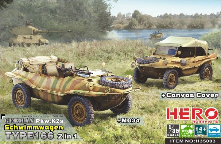 Hero Hobby H35003 German Pkw.K2s Schwimmwagen Type 166 (2 in 1) 1/35