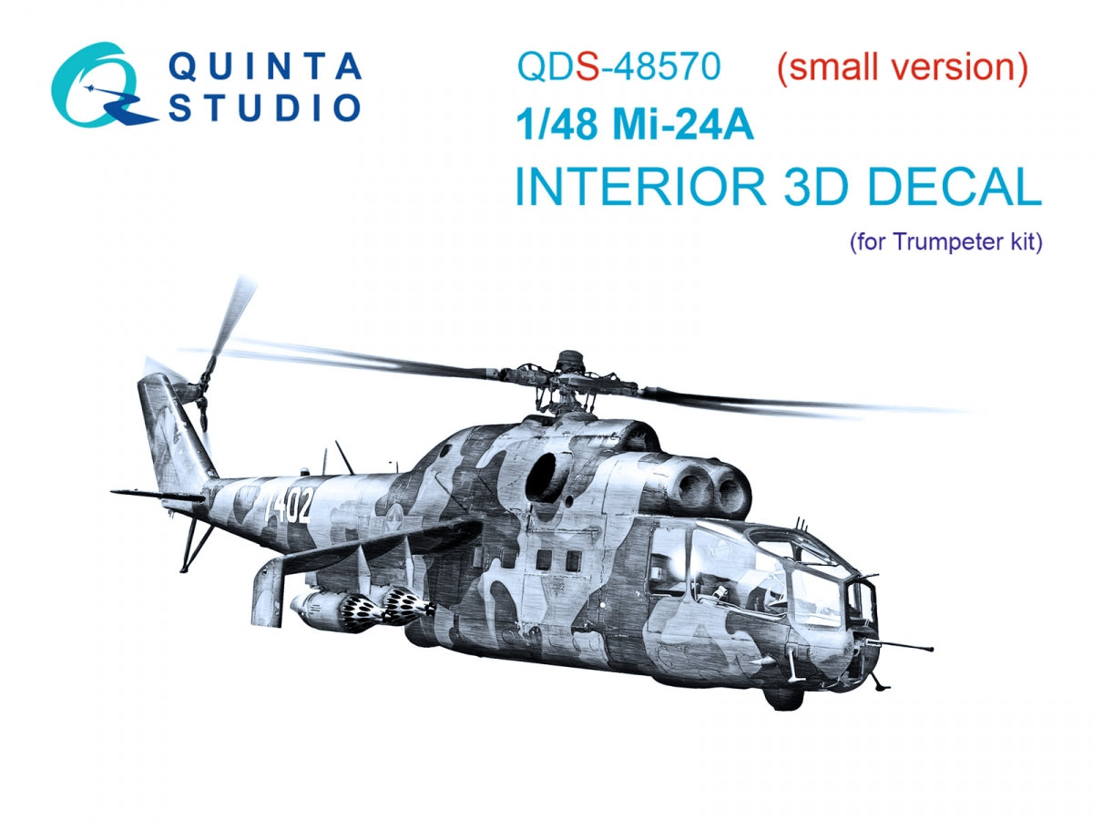 Quinta Studio QDS-48570 Mi-24A 3D-Printed &amp;amp; colored Interior on decal paper (Trumpeter) (small version) 1/48