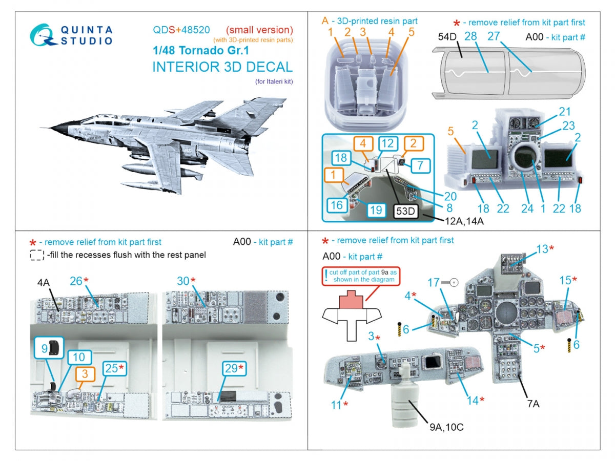 Quinta Studio QDS+48520 Tornado Gr.1 3D-Printed coloured Interior on decal paper (Italeri) (small version) (with 3D-printed resin parts) 1/48 – zdjęcie 7